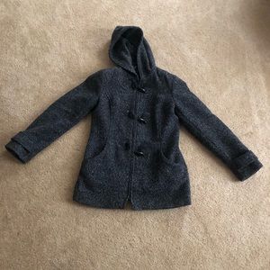 Small black gray hooded peacoat